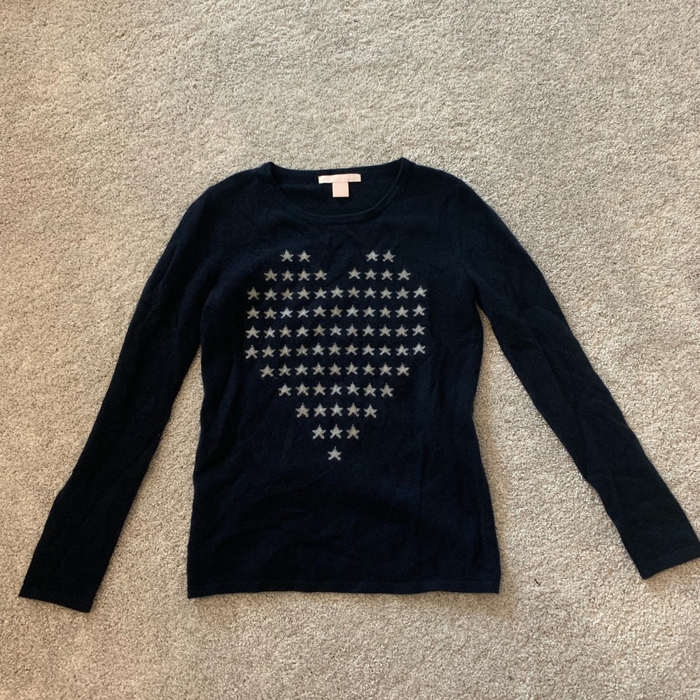 cashmere navy sweater with heart pattern